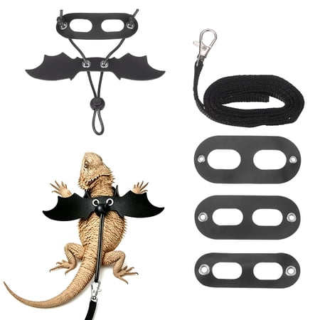 Uxcell Bearded Dragon Lizard Leash Harness Dinosaur Wing Lizard Harness Leash with Wing Adjustable Soft Leather (S/M/L 3Pcs Black) for Bearded Dragon Lizard Reptile Squirrel Rat