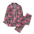 thumbnail image 5 of YMNXA Pajamas For Women Set Long Sleeve Lapel Buttons Leopard Bow Print Tops And Pants Comfortable Soft Two Piece Outfit For Daily Wear Hot Pink L, 5 of 5