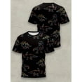 thumbnail image 2 of Men's Novelty Dinosaur Print T-Shirt - Breathable Polyester, Black with Colorful Dinosaur Illustrations, Casual Crew Neck T-Shirt for Casual Wear, 2 of 6