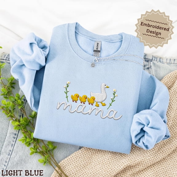 Embroidered Mama Goose Sweatshirt, Cute Duck Family Crewneck, Cozy Mom Gift, Baby Shower New Mama Gift, Mother’s Day Embroidered Sweatshirt