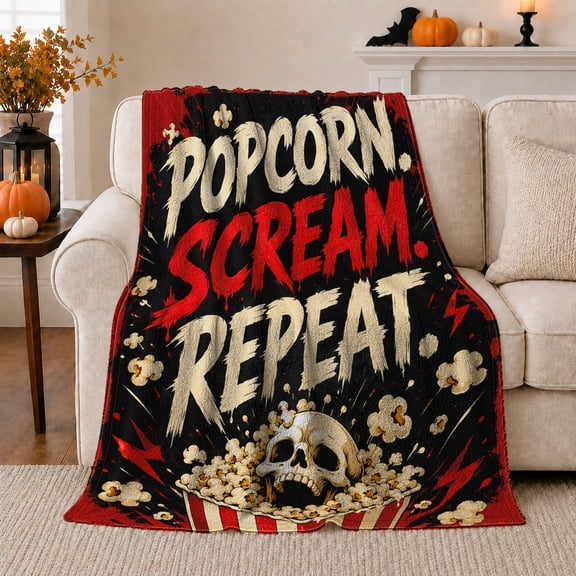 decorative motif Movie Lettering Above Skull Filled decorative motif, Soft Flannel Blanket with Vintage decorative motif Poster Print, Housewarming Gift and Home Decor for Bedroom and Living Room