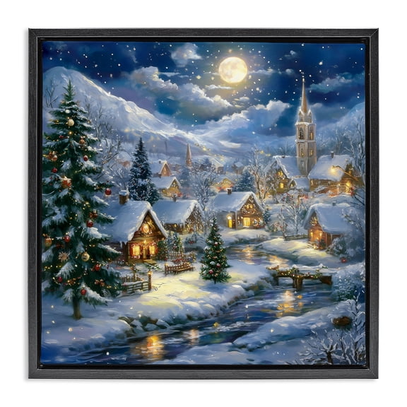 Stupell Industries Traditional Snow Covered Village Black Floating Frame Canvas Art, 18 x 18, by Creative Studio