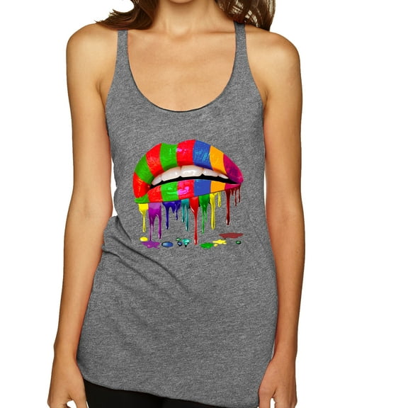 Wild Bobby, Colorful Painted Lip, Streetwear, Women Tri-Blend Racerback Tank Top, Premium Heather, Large