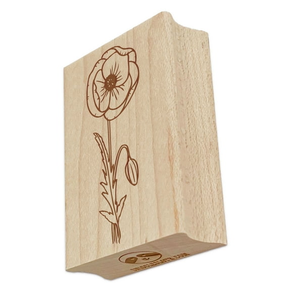 Hand Drawn Poppy Flower Rectangle Rubber Stamp Stamping Scrapbooking Crafting - Small 1.7in