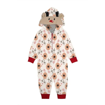 

Xutthjh Family Christmas Siamese Pajamas Reindeer Embroidery Hooded Romper Pjs Zipper Jumpsuit Loungewear For Kid
