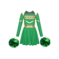thumbnail image 3 of YIZYIF Girls Cheer Leader Uniform Outfit Off-Shoulder Dress Juniors High School Carnival Festival Cosplay Party Costume Green-A 8, 3 of 7
