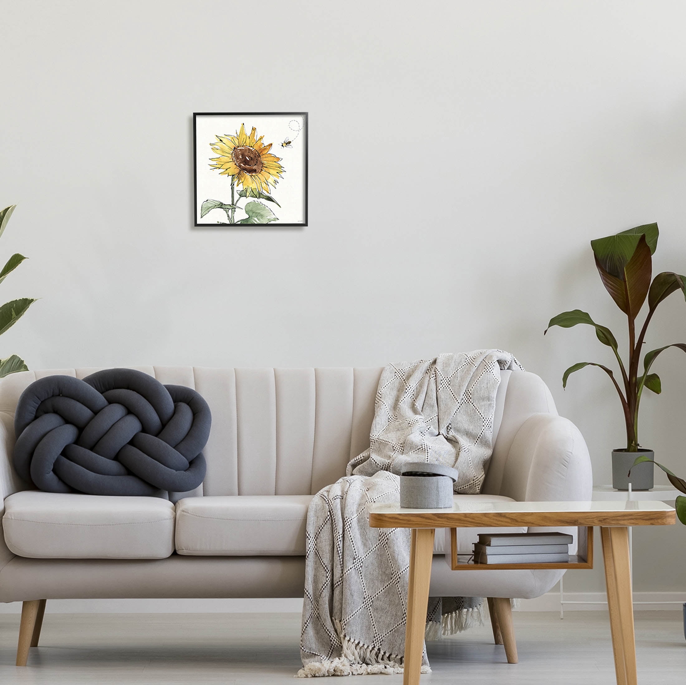 Stupell Industries Cheerful Sunflower Buzzing Bee Graphic Art Black Framed Art Print Wall Art, Design by Anne Tavoletti