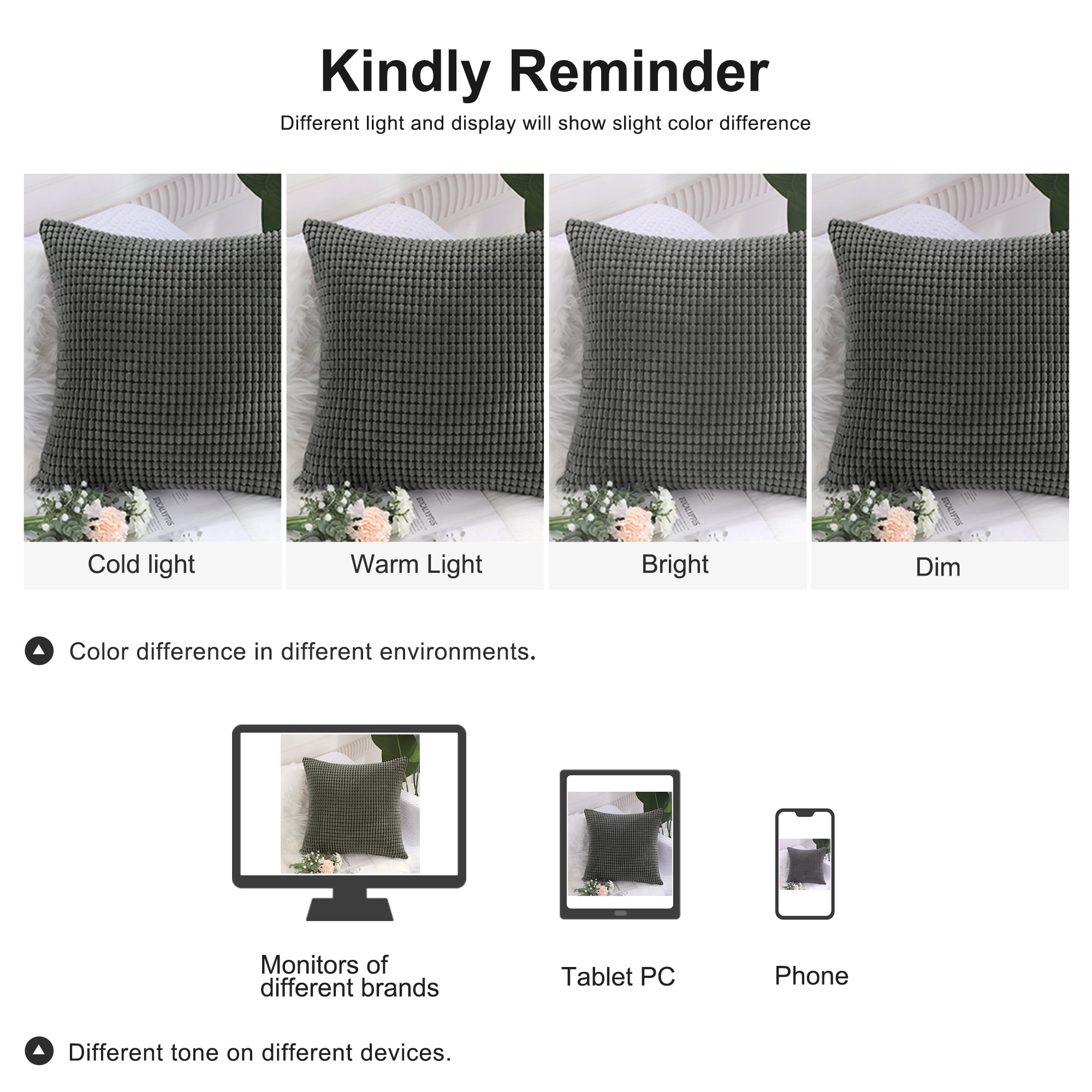 Unique Bargains Texture Solid Decorative Throw Pillow Cover Dark Grey 20" x 20"
