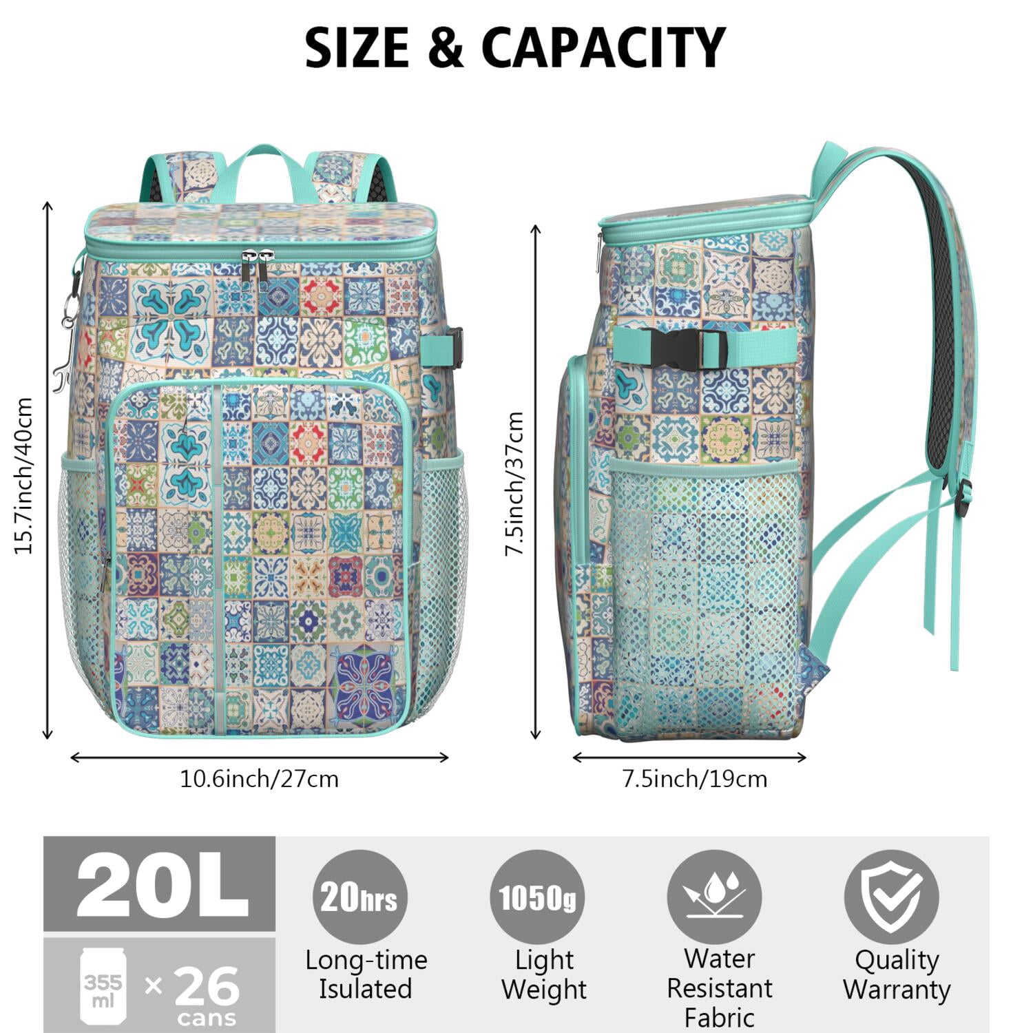 Travel Cooler Bag - Boho Bohemia Flower Camping Beer Cooler Backpack with Bottle Opener- Waterproof Insulated Picnic Backpacks - Cooler Bag for Beach