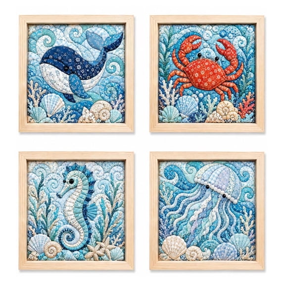 Premium No-Sew Kinusaiga Fabric Art Kit for Adults, Ocean Themes DIY Cut Cloth Handcraft Kit, Relaxing Art Project for Creative Gift