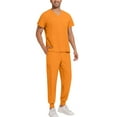 thumbnail image 4 of Scrub Suit Set for Men, Modern V-Neck Scrub Top & Jogger Scrub Pants with Multi Pockets Professionals Soft Stretch Medical Nursing Uniforms Set (Orange), 4 of 6