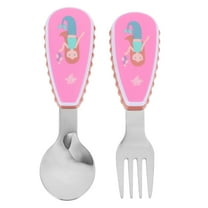 ADDHAT Infant Feeding Tools Pink Short Handle Forks Baby Tableware 304 Stainless Steel