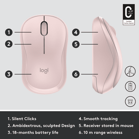 Logitech - M220 SILENT Wireless Optical Ambidextrous Mouse - Rose