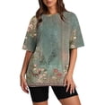 thumbnail image 2 of Virmaxy Blouse d'Été Tendance pour Femmes 2024 Col Rond Pull Imprimé Manches Courtes T-Shirt Col Rond Vert L, 2 of 5
