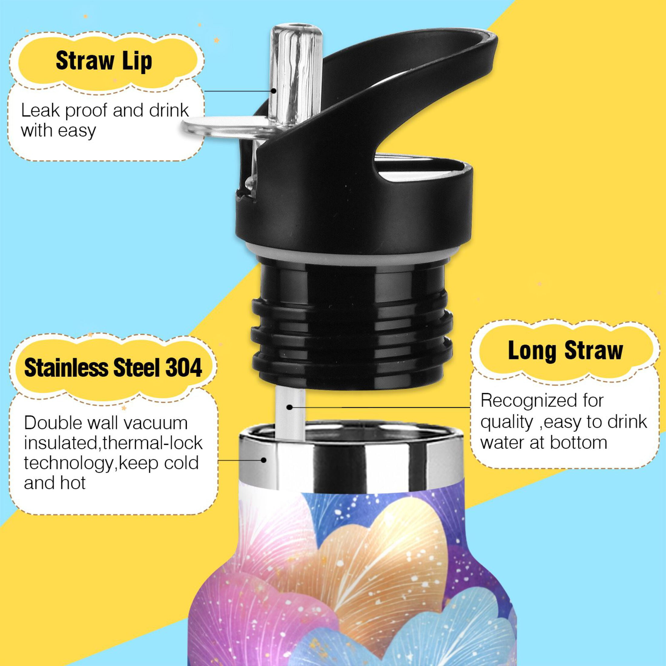 600ML Stainless Steel Insulated Cup Sports Water Bottle Portable Thermos Cup Water Glasses Insulated Tumblers Convenient and Durable Colorful Leaves