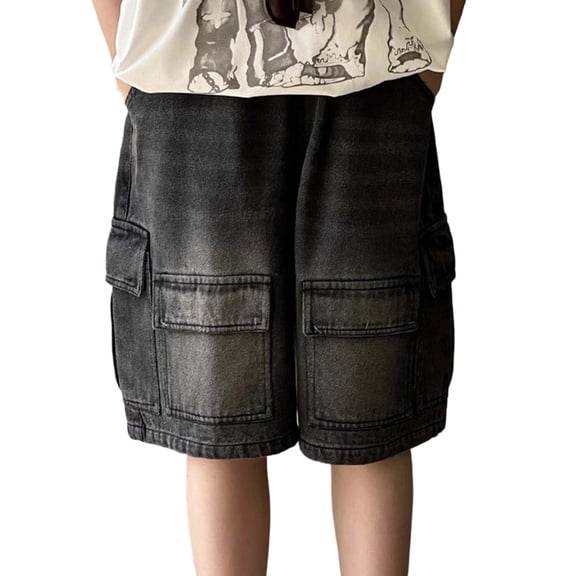 Bmisegm Boys Jean Shorts Summer Casual Cargo Denim Outdoor Play Kids Five Pocket Elastic Waist Boys Athletic Pants 6-16 Years Black,6-7 Years