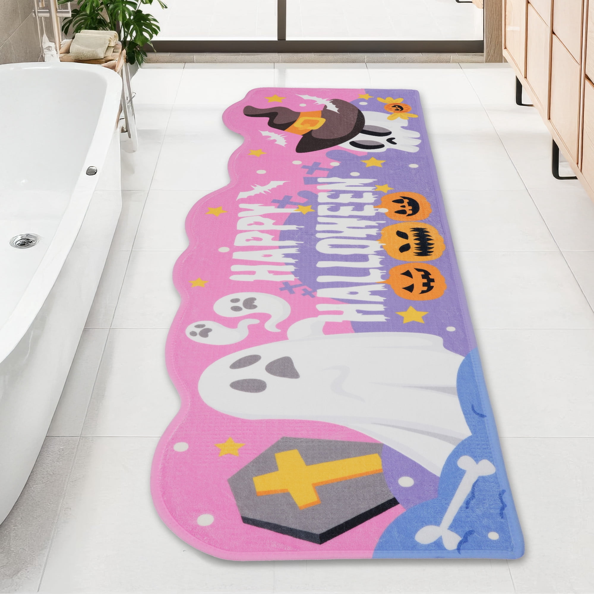 Sanmadrola Halloween Bath Rugs Mat Halloween Decoration Indoor Bath Mat Non Slip Bathroom Shower Rugs Halloween Style Super Absorbent Machine Washable 16''x47''
