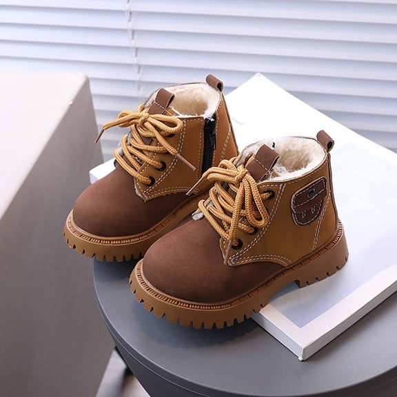 Boys Ankle Boots, Color Block Leather Winter Boots, Warm Lined Non Shoes for Outdoor Play