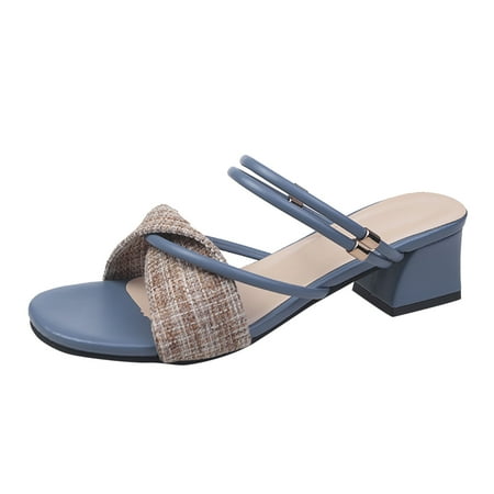 

Cathalem Women Sandals Spring And Summer New Pattern Open Toe Square Heel Thick Heel Comfortable Non Slip Large Low Heel Shoes Blue 37