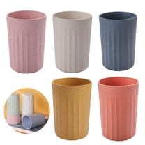 5Pcs Wheat Straw Cup with Smooth Lines,Unbreakable Plastic Cups,Round Thickened Beverage Cup,Party Reusable Drinking Cup,Stackable Water Tumblers,for Milk Juice Tea and Water 12oz