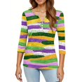 thumbnail image 5 of Mardi Gras Shirts for Women Glitter Mask Print 3/4 Sleeve Tunic Tops Sequins V Neck Gold T Shirts Light Purple 3XL, 5 of 5