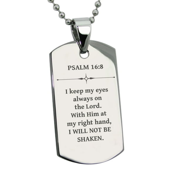 Tioneer Stainless Steel I Will Not Be Shaken Psalm 16:8 Dog Tag Pendant Necklace
