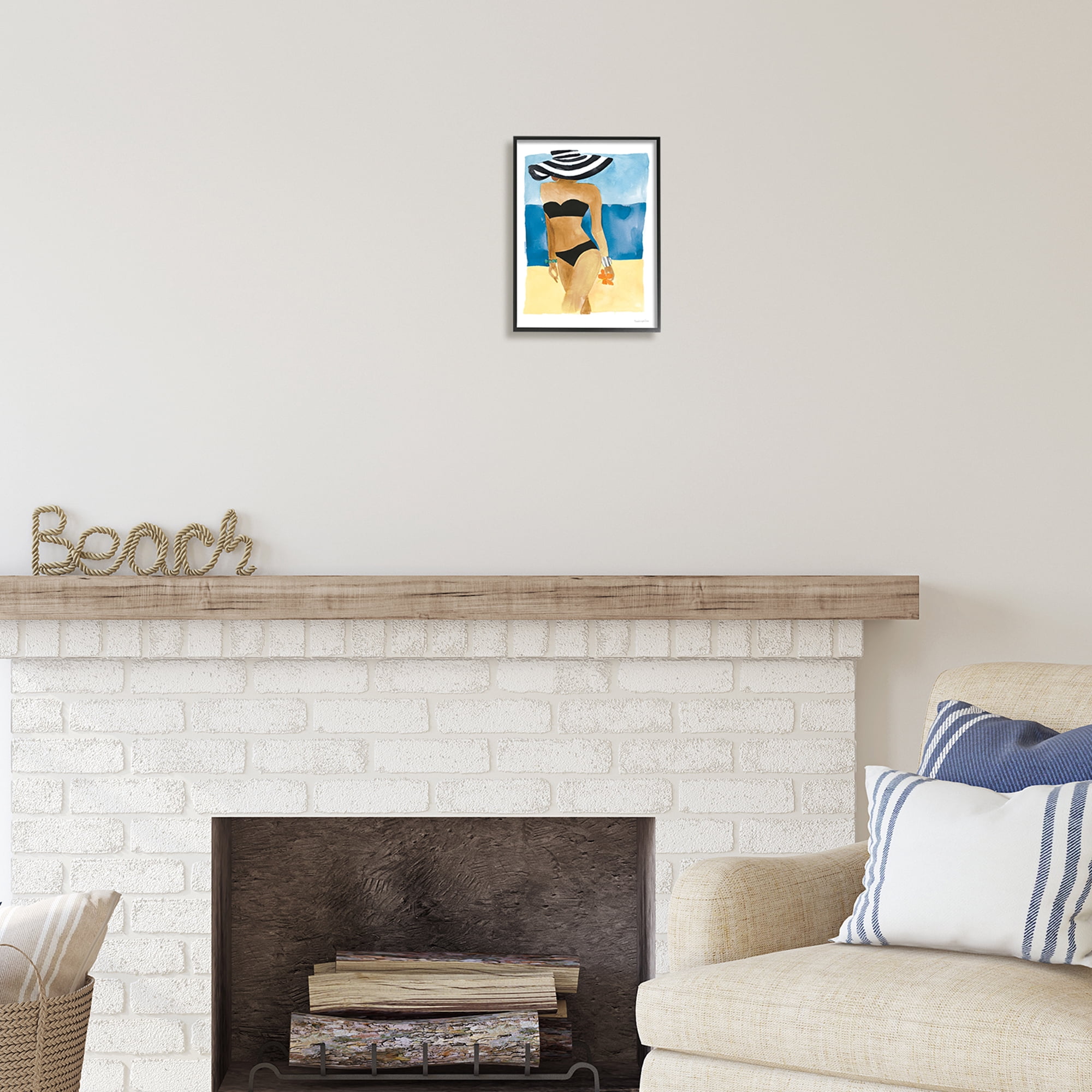 Stupell Industries Girl on Beach Painting Nature Painting Black Framed Art Print Wall Art, 11 x 14
