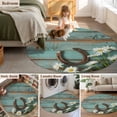 thumbnail image 5 of Round Rug 6Ft Washable Non-Slip, Daisy Flower Circle Area Rugs for Living Room Bedroom, Vintage Horseshoes Farmhouse Wooden Grain Teal Indoor Floor Mats Carpet Runner for Home Decor Aesthetic, 5 of 8