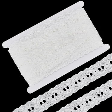 15 Yards Eyelet Lace Trim 1-3/8 inch Wide Embroidery Cotton Lace Ribbon Crochet Sewing Lace Trim White Cotton Eyelet Lace Ribbon Wavy Edge Lace Trim for Sewing Dresses Clothes Bag