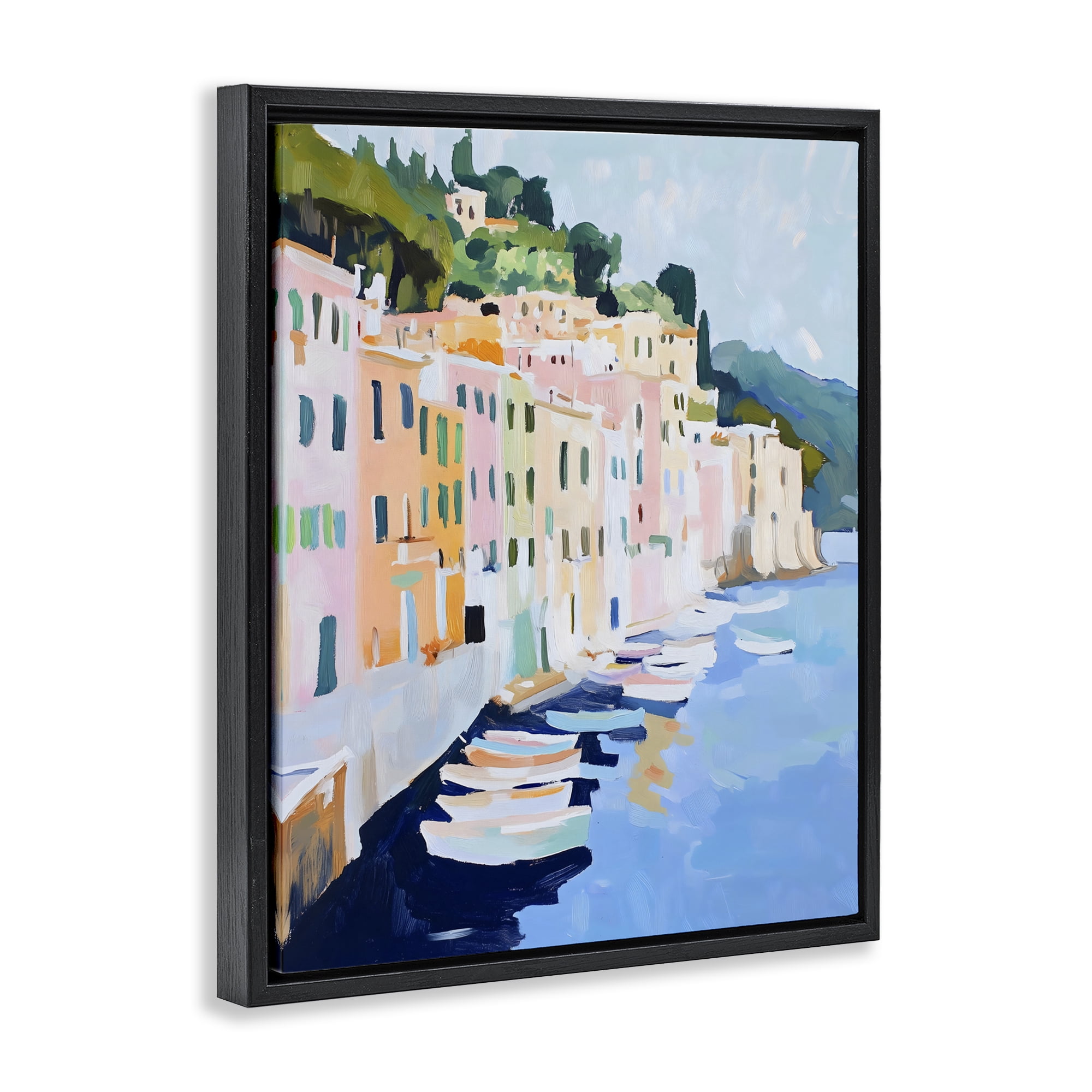 Stupell Industries Portofino Harbor View Black Framed Floater Canvas Wall Art, design by The Prints Vibe