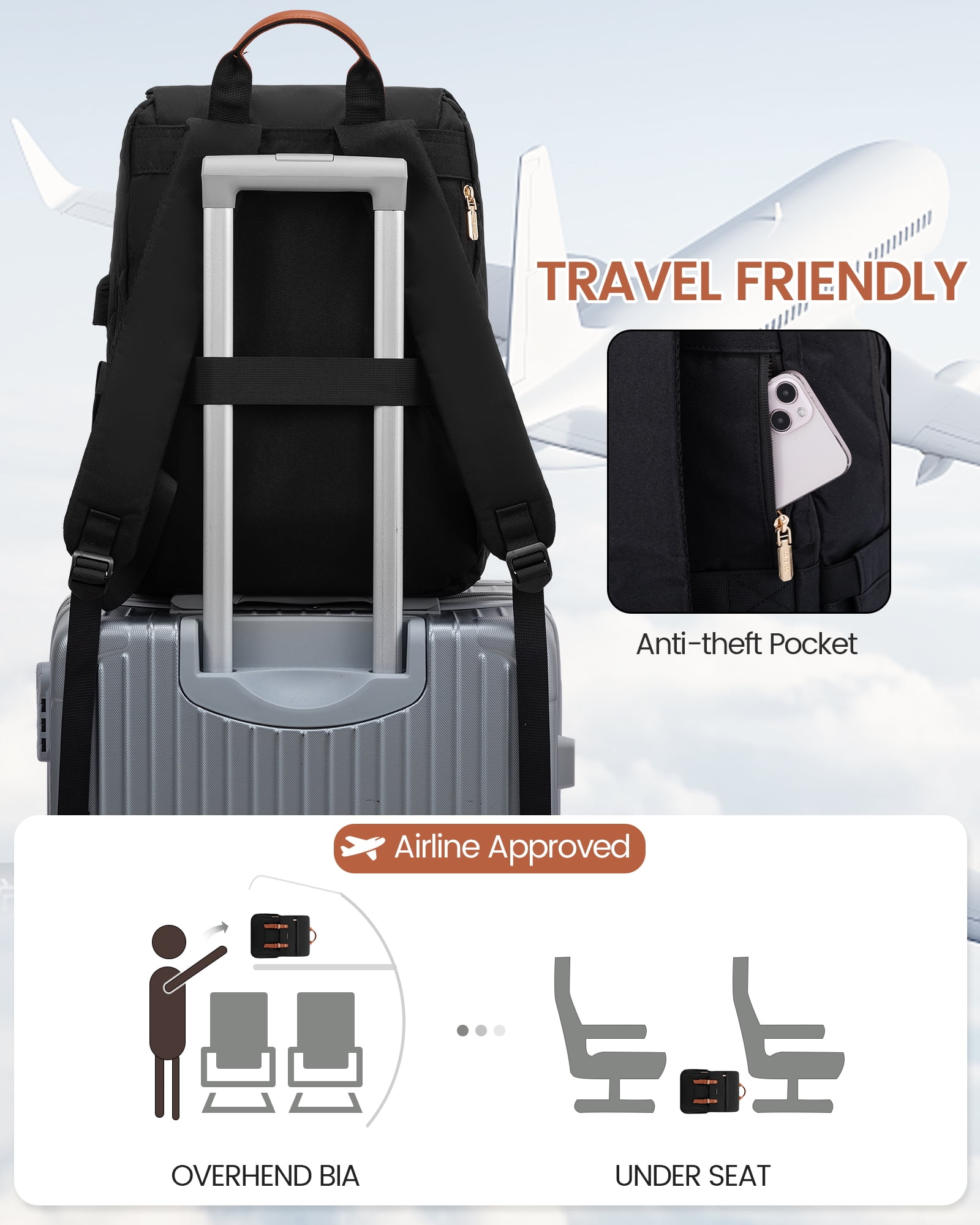 Lovevook Laptop Backpack for Women, Vintage Teacher College Nurse Work Computer Bag Fit 15.6" Laptop with USB Port, Waterproof Travel Backpack Purses