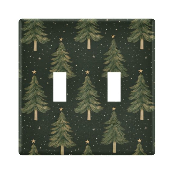 Yayeee Toggle Light Switch Wall Plate 2-Gang 4.56"x4.48" Decorative Outlet Cover, Hand Drawn Christmas Trees
