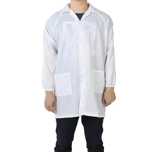 Overoles antiestáticos unisex ESD abrigo de laboratorio con botones y solapa S Blanco
