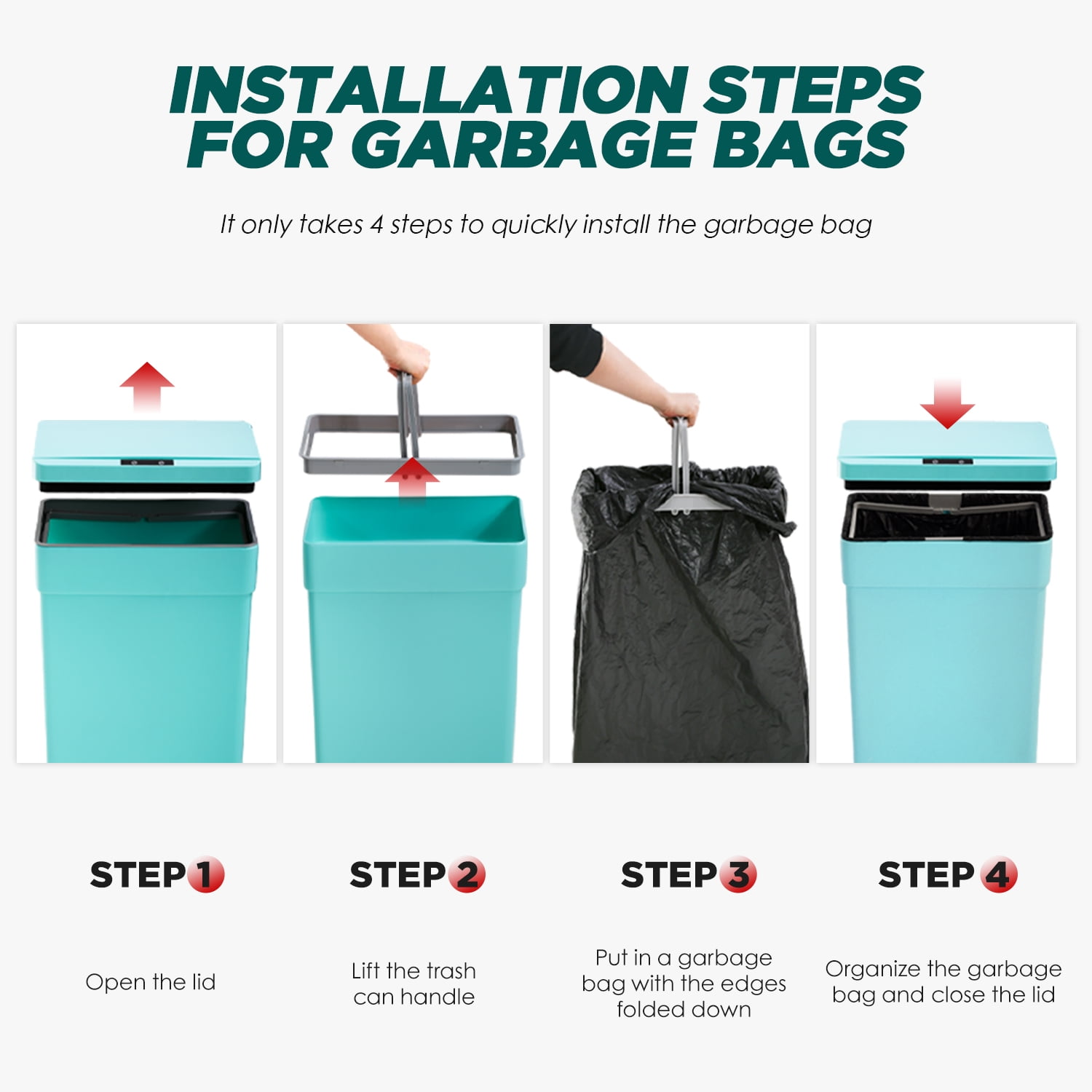 YRLLENSDAN Kitchen Trash Can 13 Gallon Bathroom Trash Can with Lid Automatic Trash Can Touchless With Motion Sensor ABS Plastic Trash Bin for Bedroom Garbage Can 2 pack,Teal