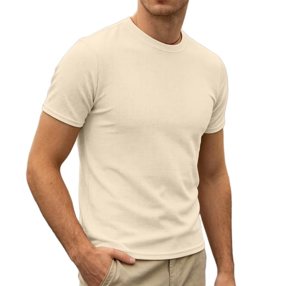 IYTR Men's T-Shirts Short Sleeve T-Shirt Slim Fit Crew Neck Solid Color Basic Soft Cotton Daily Wear Casual Essential Top (Beige,XXL)