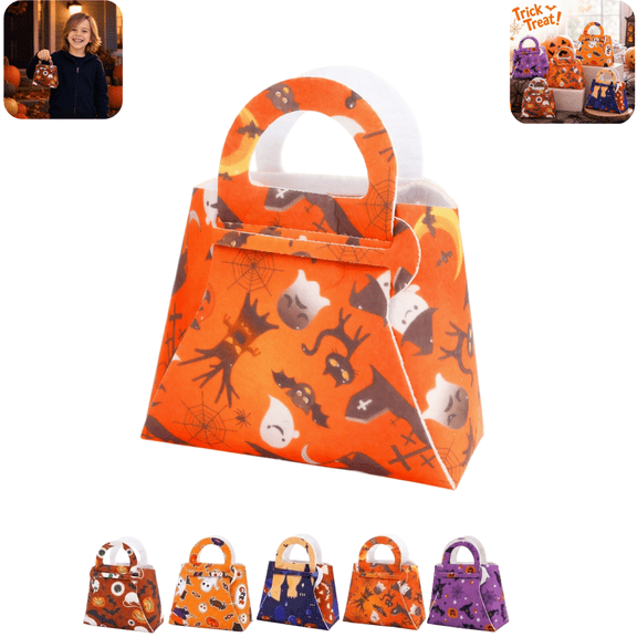 1Pcs Halloween Goodie Gift Boxes Halloween Treat Bags Pumpkin Tote Bag Halloween Party Decoration Halloween Trick-or-Treat Candy Boxes for Halloween Party, 4.72×5.11inch