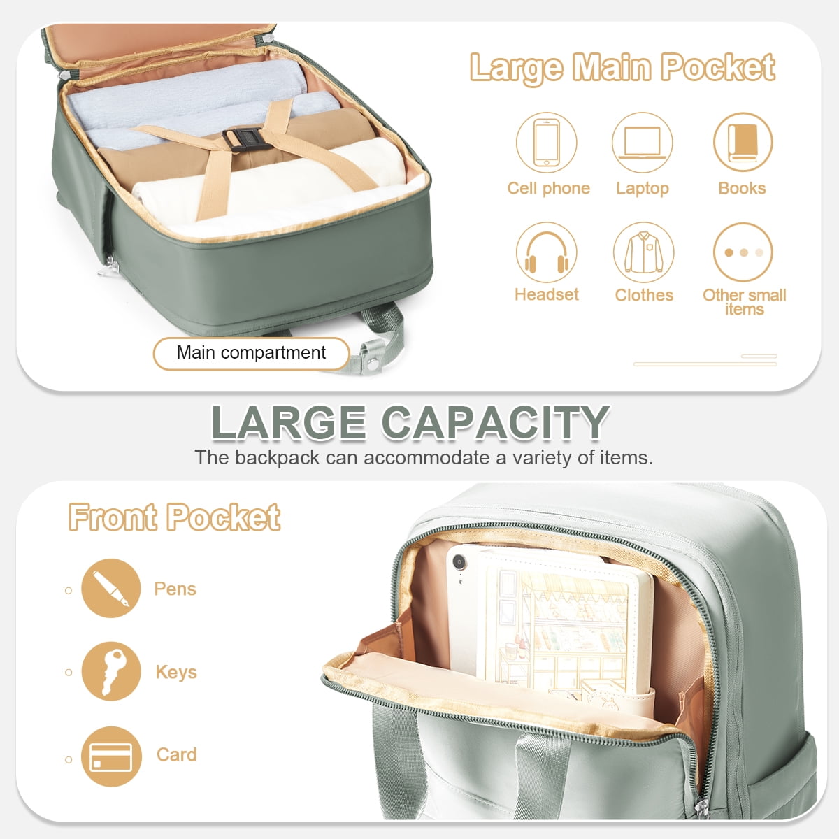 Travel Backpack for Women Men, Airline Approved Carry-On Bags for Airplanes, Green Laptop Personal Item Backpack for Traveling College on Airplane