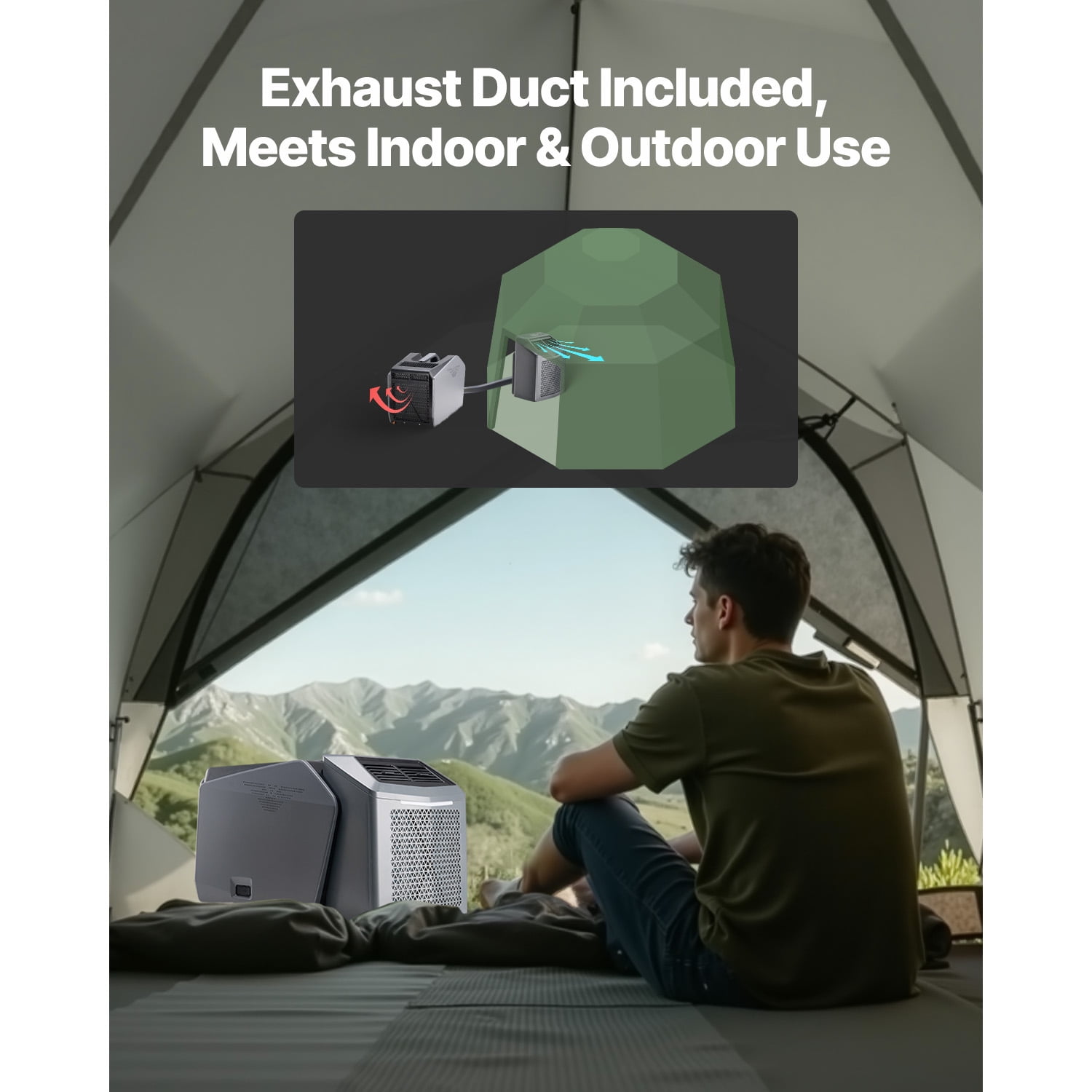 KFFKFF Mobile Air Cooling System, 5000 BTU Tri-Speed Climate Control Device with 24H Scheduler, Air Mobile AC Tunable from 16-32℃, Harmonious with AC/DC for External Tent Camping