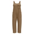 thumbnail image 4 of Women's Sleeveless Jumpsuit, Loose Fit Cotton Linen Overalls with Pockets, Casual Summer Streetwear Jumpsuit, One Piece Romper for Everyday Outfits​-Khaki, 4 of 5