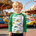 thumbnail image 3 of enyan Kids Boys T-Shirts Long Sleeve Shirts Animal Tractor Striped Monster Car Fire Truck Shark Toddler Tee.(Green,9-10 Years), 3 of 7