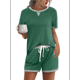 thumbnail image 1 of Conjunto de 2 Piezas para Mujer, Ropa de Estar por Casa, Top y Pantalones Cortos de Corta con Bloques de Color, Ropa de Verano 2025, Verde, L, 1 of 6