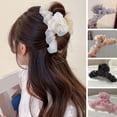 thumbnail image 2 of Hair Claw Crossing Teeth Spring Design Pleated Mesh Yarn Decor Large Hair Clip Hair Accessories, 2 of 7
