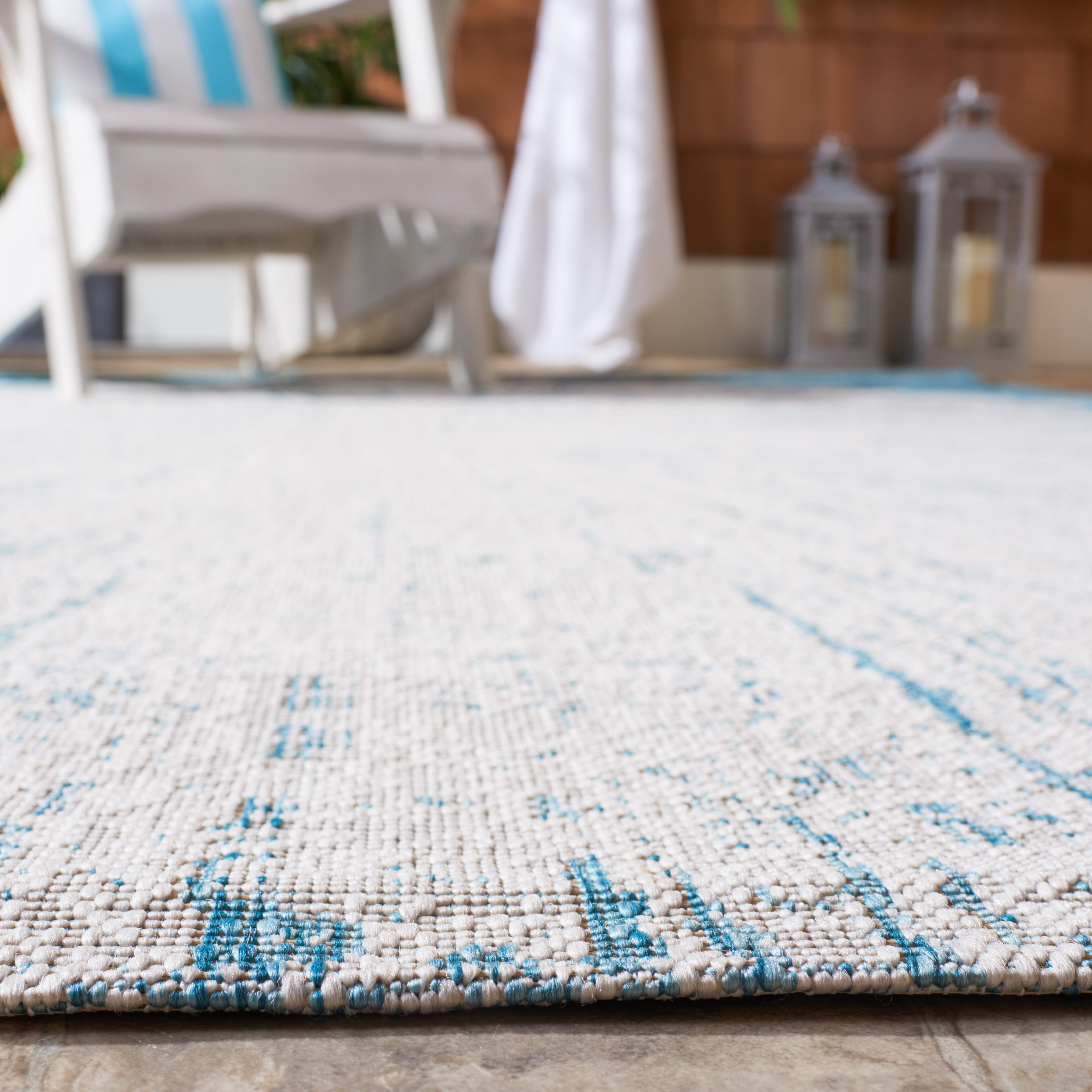 SAFAVIEH Courtyard Jaymz Radiant Indoor/Outdoor Runner Rug, Beige/Aqua, 2'3" x 8'