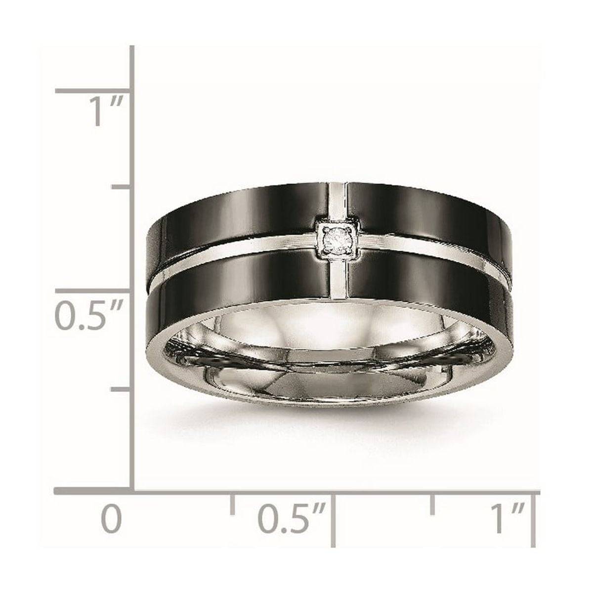 8mm Stainless Steel Polished Black Ip Grooved Cubic Zirconia Comfort Back Ring Size 12.5 Ring for Women