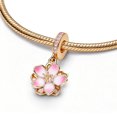 thumbnail image 2 of 925 Sterling Silver Golden Pink Cherry Blossom Dangle Charm for Bracelet Charms Bangle Pendant Jewelry, 2 of 3