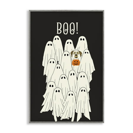 Stupell Industries Boo Ghosts with Dog Costume Gray Framed Giclee Art design by JJ Design House LLC 30 x 20