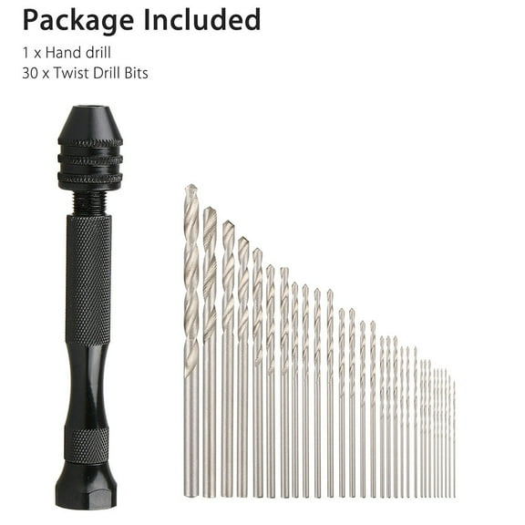 31PCS Precision Pin Vise Hobby Drill Bits Micro Hand Rotary Tools Set 0.5mm, 0.6mm, 0.7mm, 0.8mm, 0.9mm, 1mm, 1.2mm, 1.4mm