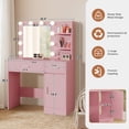 thumbnail image 4 of LIVELYGLOW Makeup Vanity Desk with Lighted Mirror, Vanity Set with 3 Shelves & 2 Drawers & 2-Tier Storage Cabinet, Vanity Table for Bedroom - Pink, 4 of 9