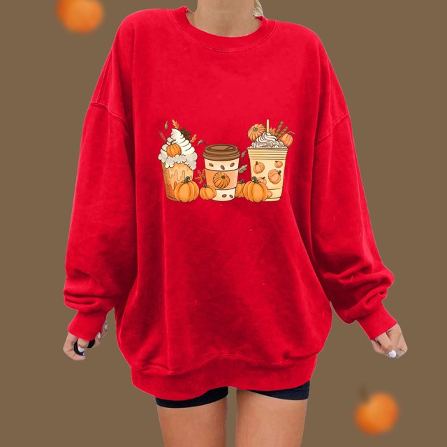 Jienlioq Hauts pour Femmes Liquidation Femmes Classique Imprimé d'Halloween Col Rond Manches Longues Chandail Ample Hauts