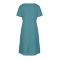 thumbnail image 4 of Vestido Corto de Verano de Moda de Color Sólido Vestido Casual de Cuello en V de Manga Corta, Desgaste Ligero de Poliéster para las Mujeres, Lavado de Manos, 4 of 7